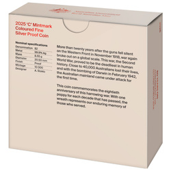 80 ans après : en souvenir de la Seconde Guerre mondiale, 2 $ en argent colorisé 2025, Belle Épreuve, marque d’atelier "C"