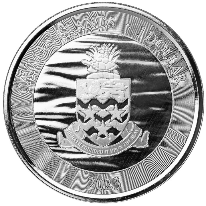Isole Cayman: Tartaruga comune colorata 1 oncia d'argento 2023 Proof