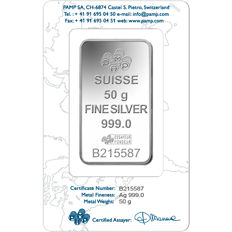 50 grammes Lingot d'argent Pamp Suisse Rose