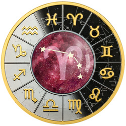 Cameroon: Zodiac Sign - Aries coloured Silver 2023 Gilded Black Proof Coin