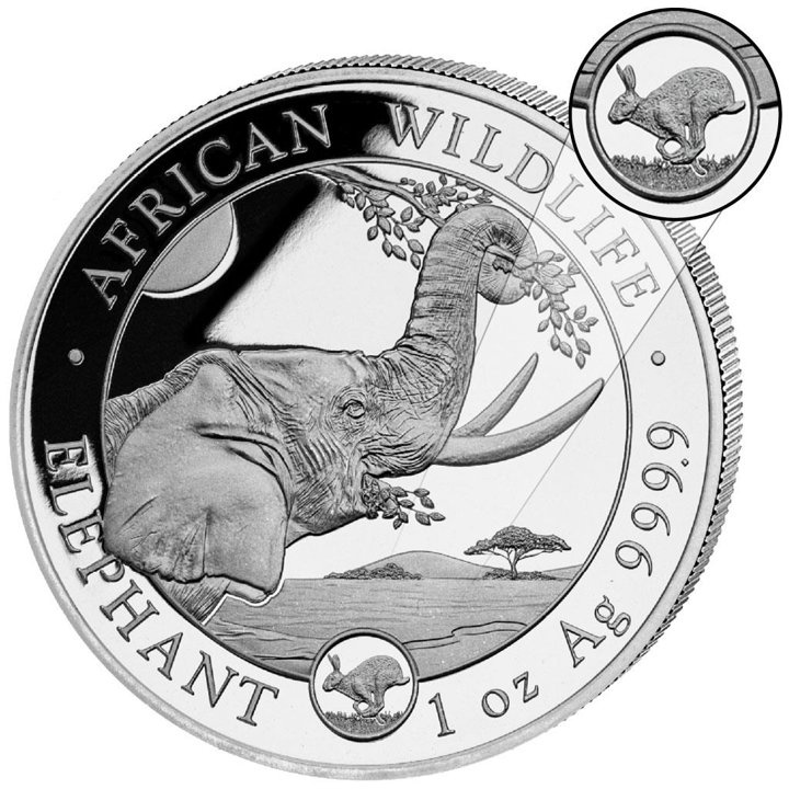African Wildlife: Somali Elephant 1 oz Silver 2023 Privy Mark 'Year of the Rabbit'