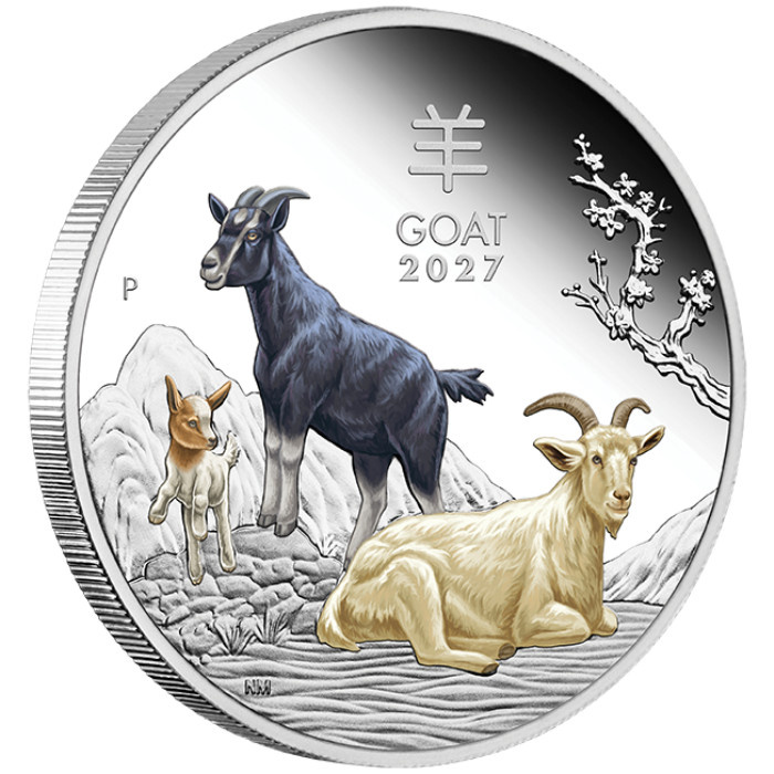Set of 3 Perth Mint: Lunar III - Year of the Goat Colored/Gold-Plated Silver Coins 3 oz Silver 2027 Proof