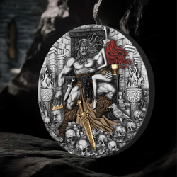 Cameroon: Barbarian King pozlacená 2 unce Stříbra 2025 Antiqued Coin