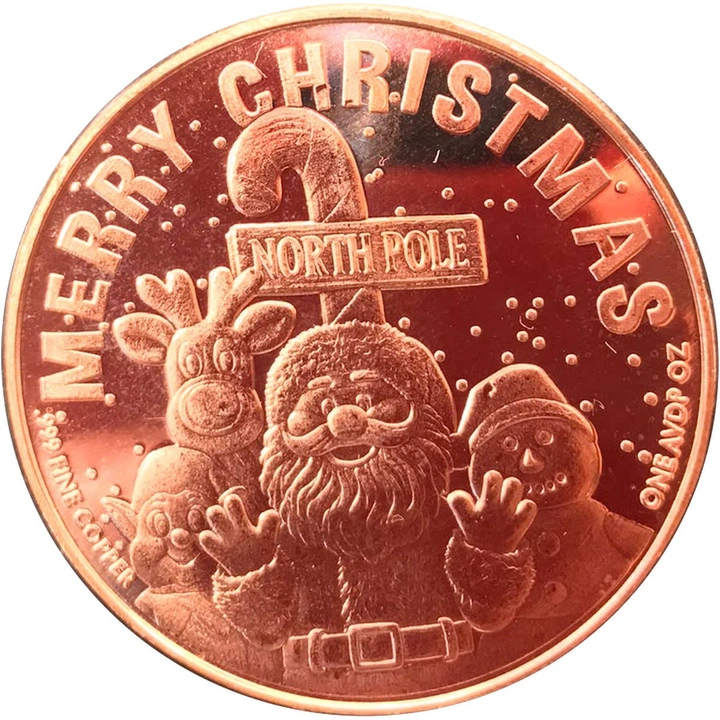 Médaille en cuivre Merry Christmas – Santa North Pole, 1 once AVDP