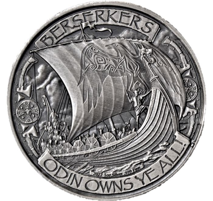 Vikings 1 oz Plata 2022 Moneda Redonda Anticuada