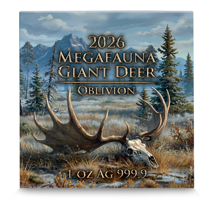 Srebrna Moneta Germania Mint: Megafauna - Giant Deer Oblivion 1 uncja Srebra 2026 Black Light Colours Antiqued Coin