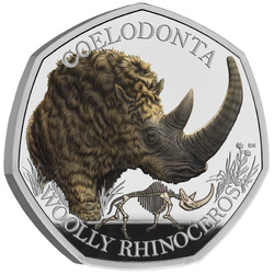 Ice Age Giants - Woolly Rhinoceros kolorowany 50p Srebro 2024 Proof