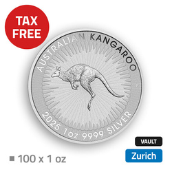Ausztrál kenguru 100 uncia ezüst – tárolva egy vámmentes raktárban Zürichben (Loomis)