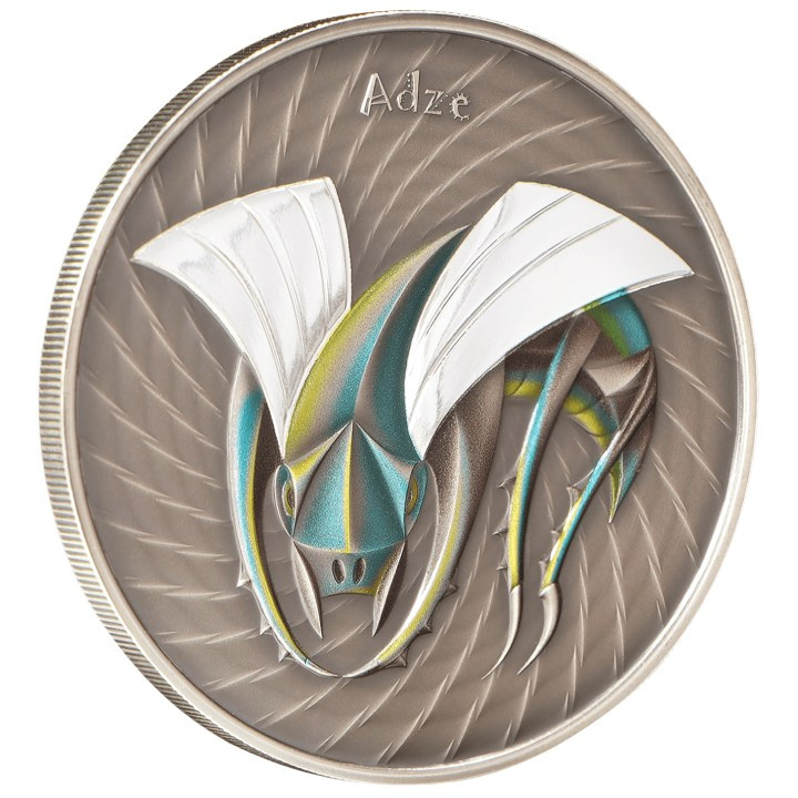 Niue: World of Cryptids - Adze $2 kolorowany Srebro 2023 High Relief Antiqued Coin
