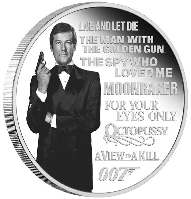 Tuvalu: James Bond Legacy 2nd issue - Roger Moore coloured 1 oz Plata 2022 Proof