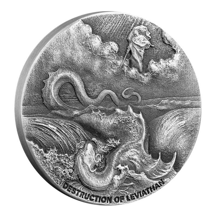 Niue: Biblical - Destruction of Leviathan 2 oz Silver 2020 Proof Antiqued Coin
