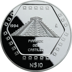 1994 Mexico 5 oz Silver 10 Pesos Piramide del Castillo PROOF