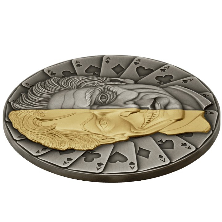 Niue: Máscara pozłacana $5 Srebro 2021 Moneda de alto relieve envejecida