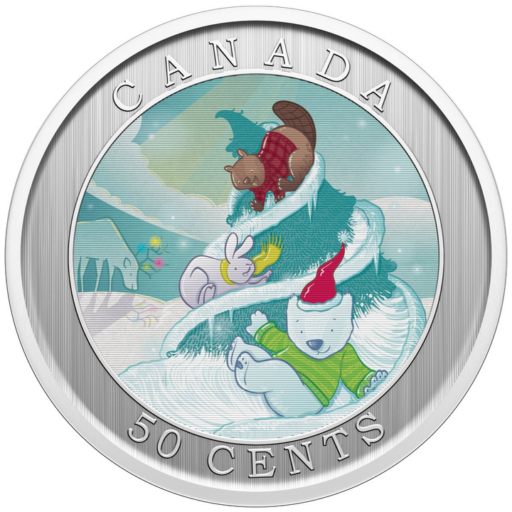 Kanada: Whimsical Holiday Tree kolorovaný 50 centů 2025 Specimen Lenticular Coin