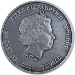 Tuvalu: Bogowie Olimpu - Artemida 1 uncja Srebra 2023 Antiqued Coin