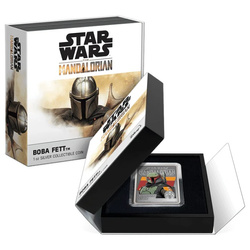 Niue: Star Wars The Mandalorian – Boba Fett kolorowany 1 uncja Srebra 2022 Antiqued Finish