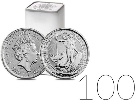 Britannia 1 uncja Srebra 2019 PAKIET 100 SZTUK