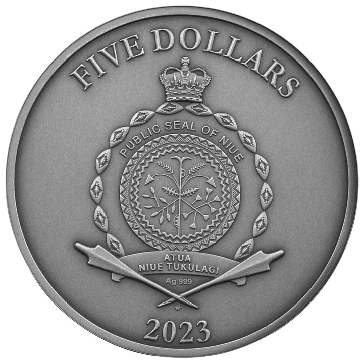 Ниуе: Пиеро позлатена 2 унции Сребро 2022 Antiqued Coin