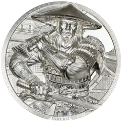 Cook Islands: mince s ultra vysokým reliéfem: Samurai 5 oz Silver 2025 Proof