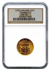 Ciudad Libre de Danzig 25 florines 1930 MS65 NGC