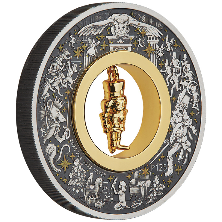 Tuvalu: The Christmas Nutcracker coloured 2 oz Silver 2024 Gilded Antiqued Coin