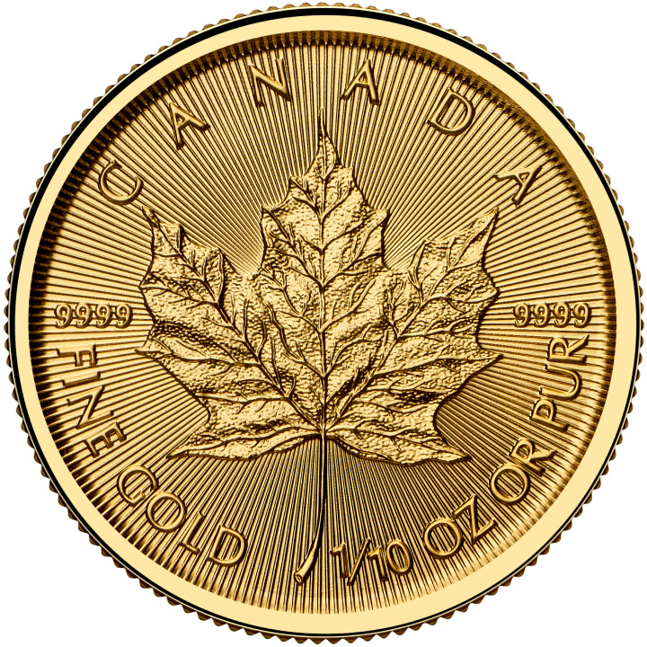 Feuille d'érable canadienne 1/10 once d'or 2025