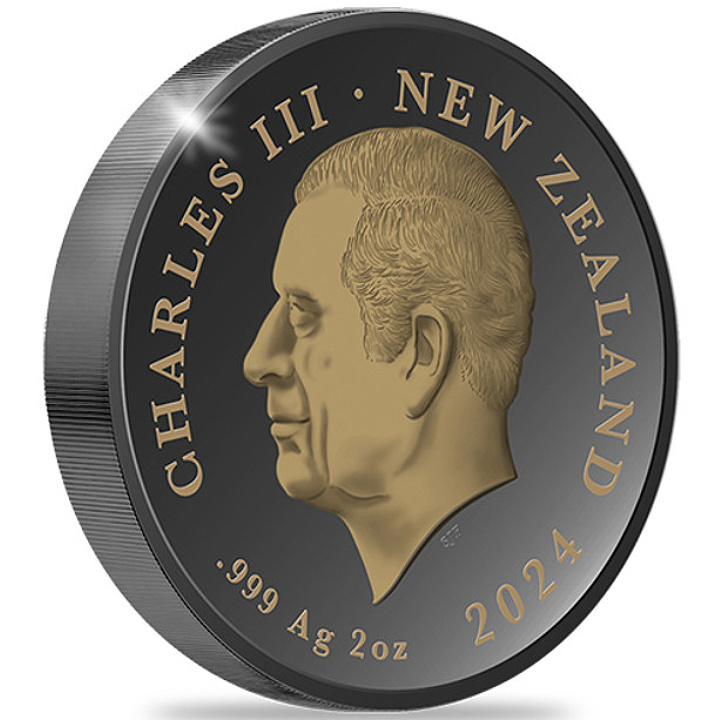 Kiwi aranybevonatú 2 uncia ezüst 2024 Fekete Proof Magas domborzat