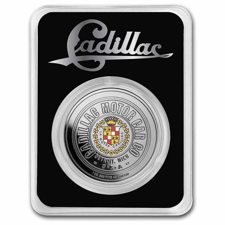 Cadillac Motor Car Company Logo barevné 1 unce stříbra Slab