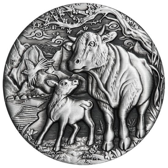 Lunar III : Année du Buffle 2 onces d'argent 2021 Antique Finish