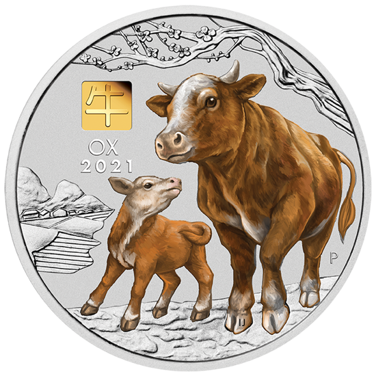 Lunar III : Année du Buffle 1000 grammes d'argent 2021 Gold Privy Mark