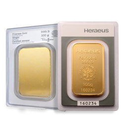 Lingote de oro 100 g Heraeus