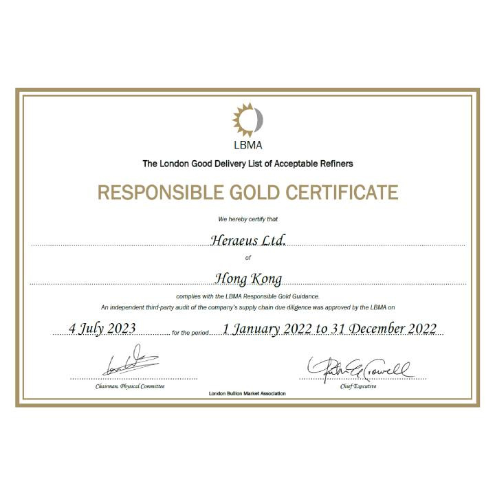 Heraeus 100 grammos aranyrud LBMA