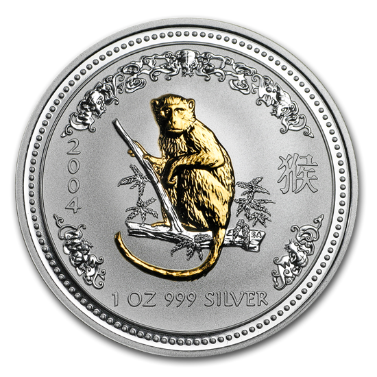 Lunar I: Año del Mono 1 oz Plata Chapada en Oro 2004