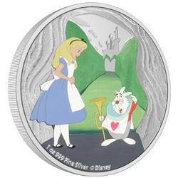 Niue: Disney Alice in Wonderland - White Rabbit kolorowany 1 uncja Srebra 2021 Proof