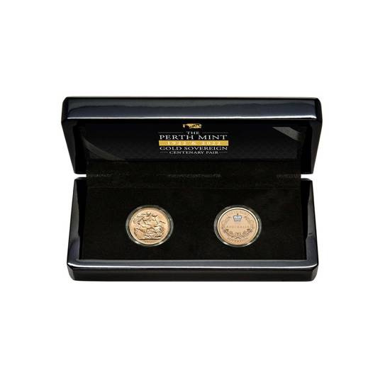 Set de 2 monedas Perth Mint Centenary Sovereign 1922 y 2022