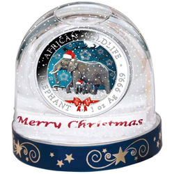 African Wildlife: Somalia Elephant colorized 1 oz Silver 2022 (Snow Globe)