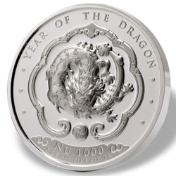 Bhutan: Lunar Year of the Dragon coloured 5 oz Silber 2024 Proof