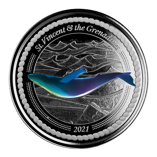 St. Vincent & The Grenadines - Humpback Whale colorato 1 oncia d'argento 2021 Proof