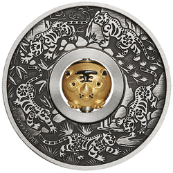 Tuvalu: Lunar III - Year of the Tiger 1 oz Silver 2022 Rotating Charm Antiqued Coin