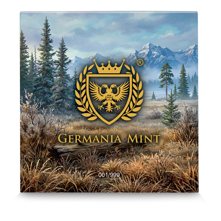 Stříbrná mince Germania Mint: Megafauna - Obří jelen Oblivion 1 unce stříbra 2026 Black Light Colours Antiqued Coin