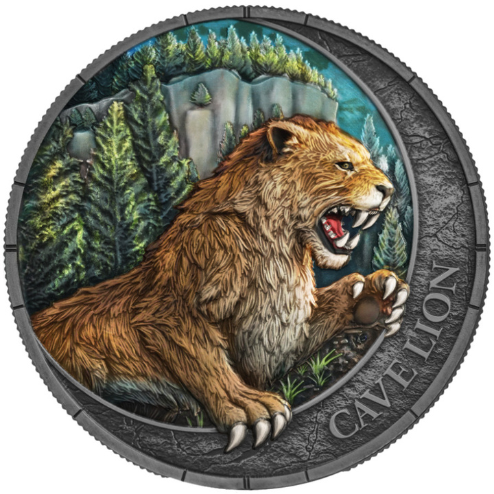 Germania Mint: Megafauna - Lew Jaskiniowy Oblivion 1 uncja Srebra 2026 Antiqued Coin