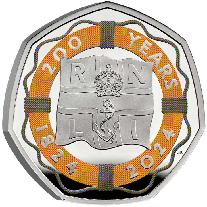 200 de ani de la RNLI 2024 50p colorată din argint Proof