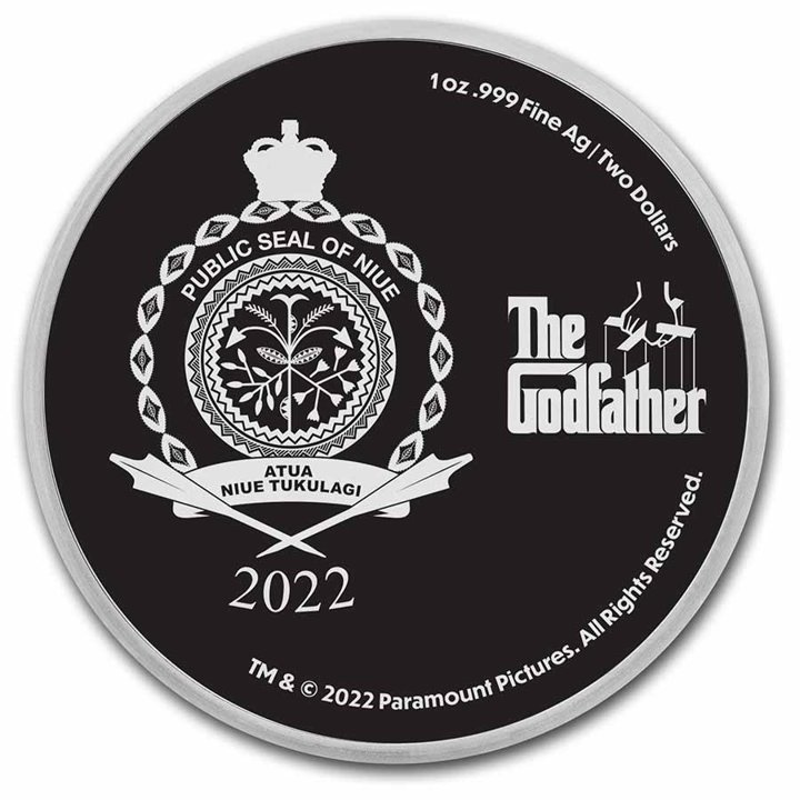 Niue: The Godfather barevná 50. výročí filmu 1 unce stříbra 2022 Slab