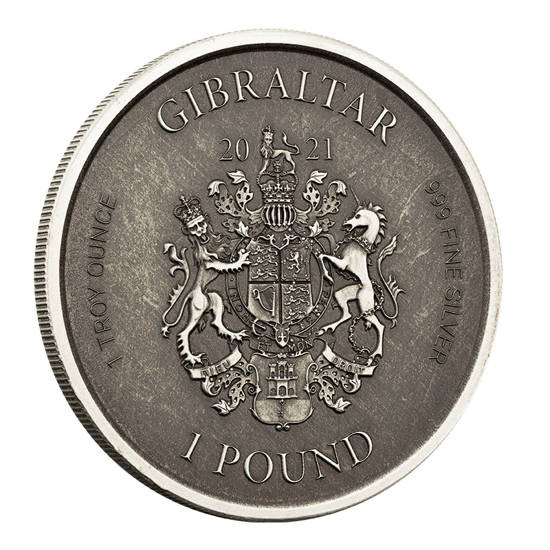 Gibraltar: Lady Justice 1 oz Plata 2021 Moneda Antigua