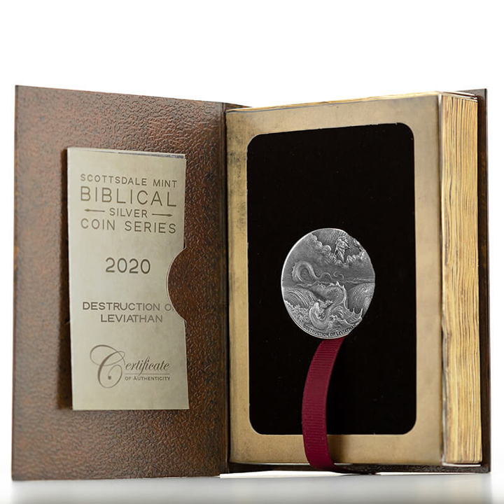 Niue: Biblical - Destruction of Leviathan 2 uncje Srebra 2020 Proof Antiqued Coin