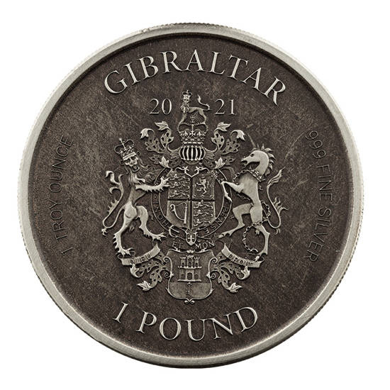 Gibraltar: Lady Justice 1 uncja Srebra 2021 Antique Coin
