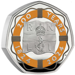 200 de ani de RNLI 50p colorată Argint 2024 Proof Piedfort