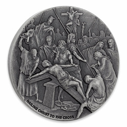 Niue: Biblical - Nailing Christ to the Cross 2 oz Silver 2017 Proof Antiqued Coin