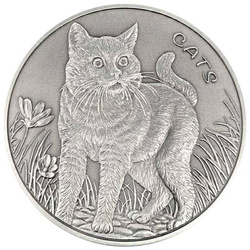 Fidji : Chats 5 onces d'argent 2022 Antique Finish