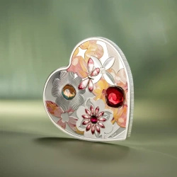 Cookovy ostrovy: Brilliant Love – Blossom, kolorovaná, 20 gramů stříbra, 2026, Crystal Proof.